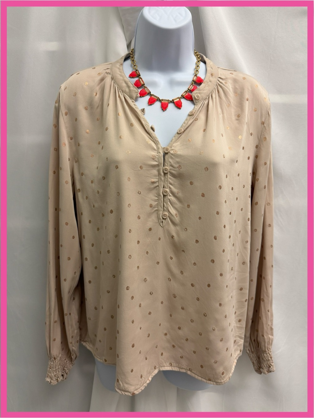 Cloth & Stone Sustainable ECOVERO Metallic Rose Gold Dot Henley Blouse